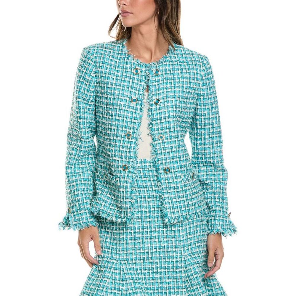 St. John Womens  Edge To Edge Tweed Jacket, Blue